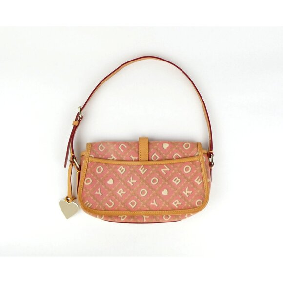 Dooney & Bourke Pink Heart Print Canvas & Leather Shoulder Bag - Picture 6 of 13